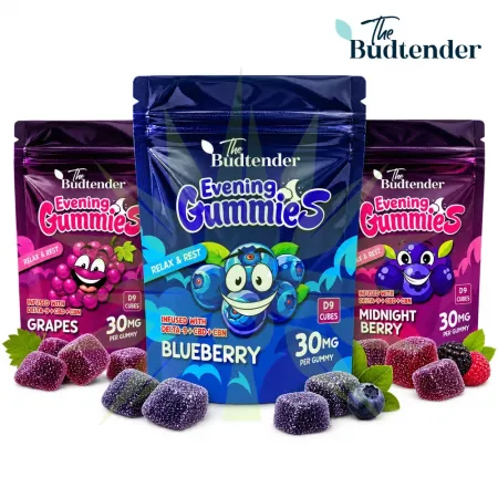 The Budtender D9 Evening Gummies in Blueberry, Grapes, Midnight Berry